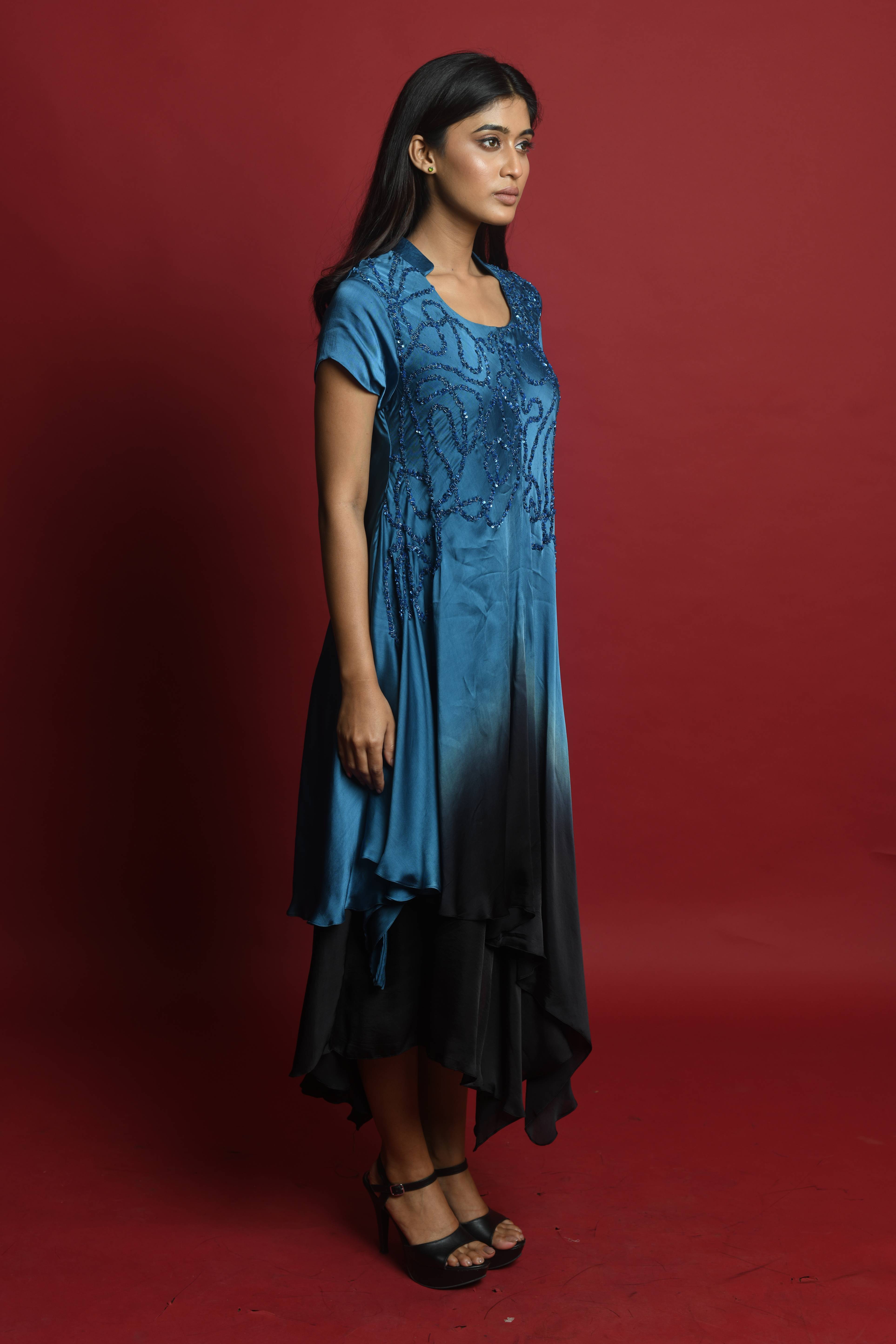 Bicoloured Embellished Party Wear Gown - 1481