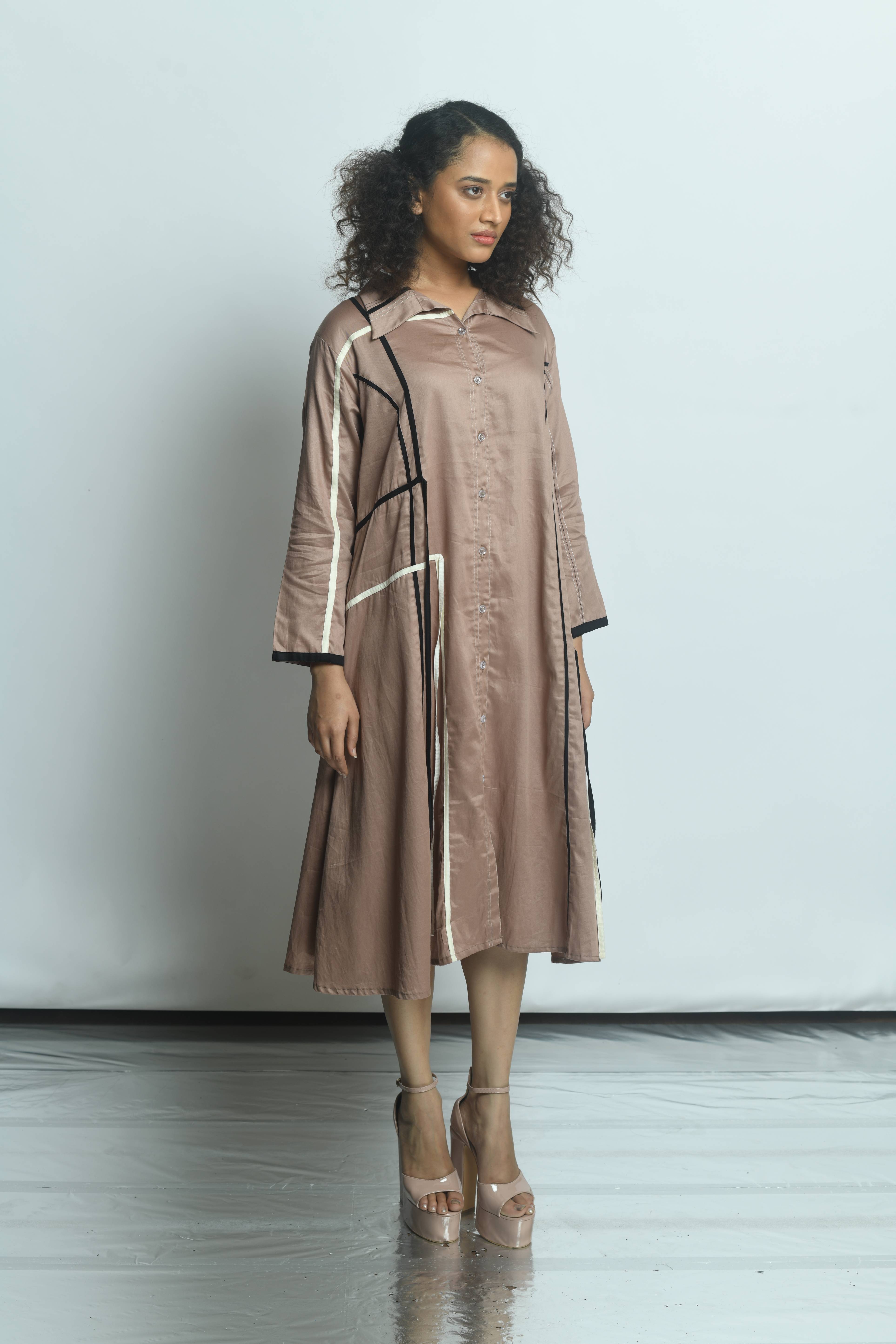 Elegant Straight-Fit Collared Dress - 1466