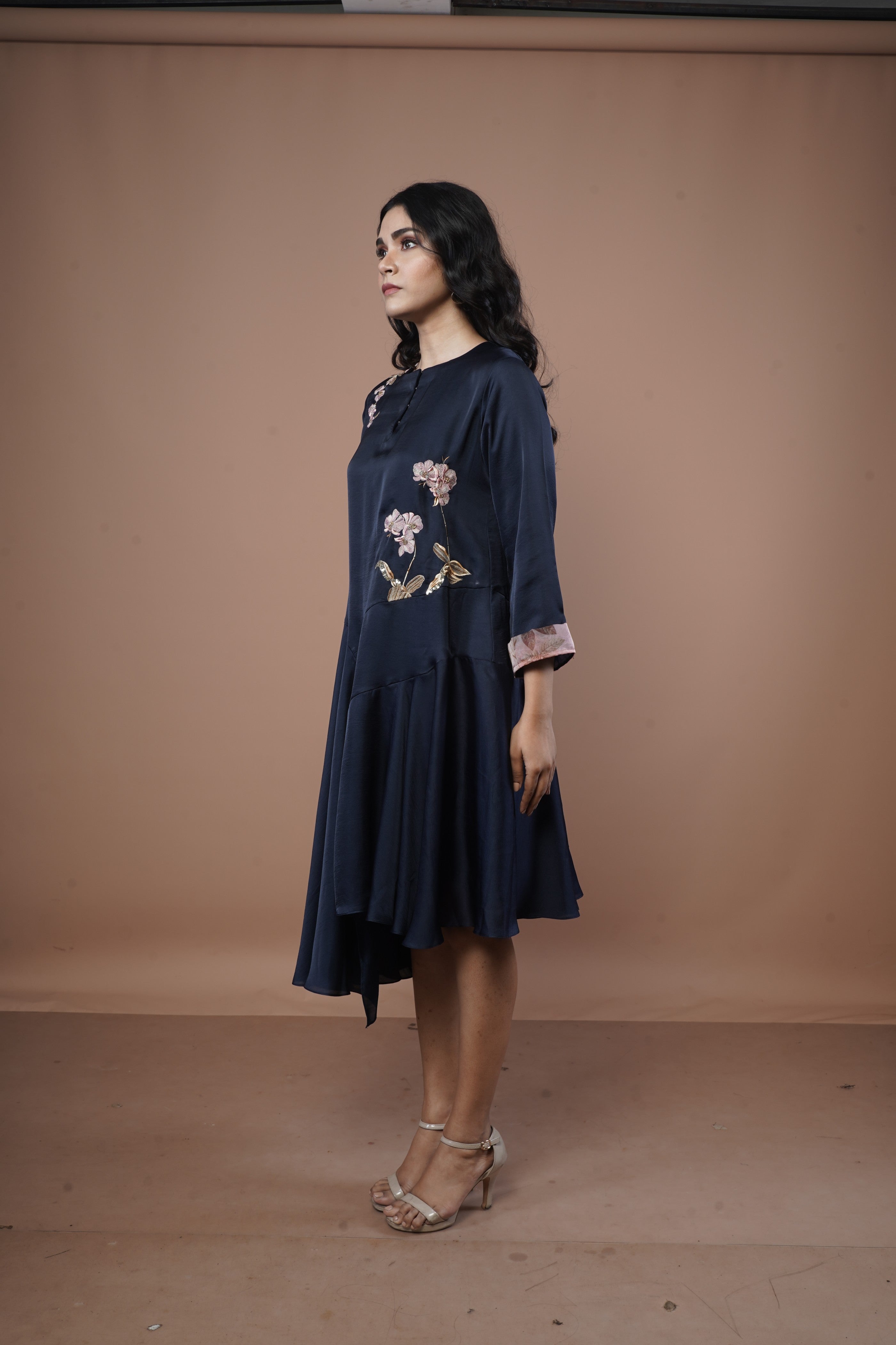 Asymmetrical Floral Embroidered Dress