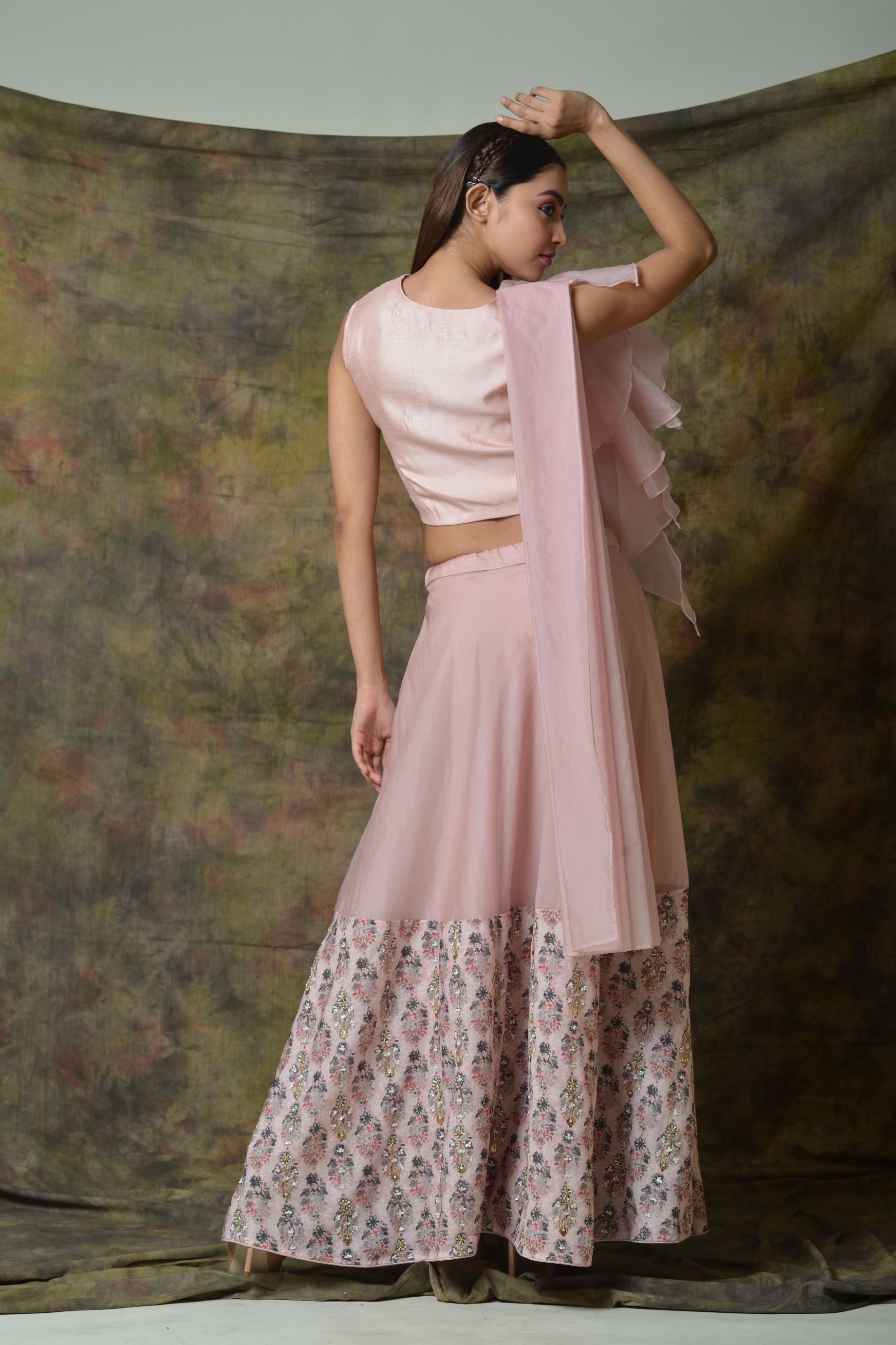 Embellished skirt with organza frill top