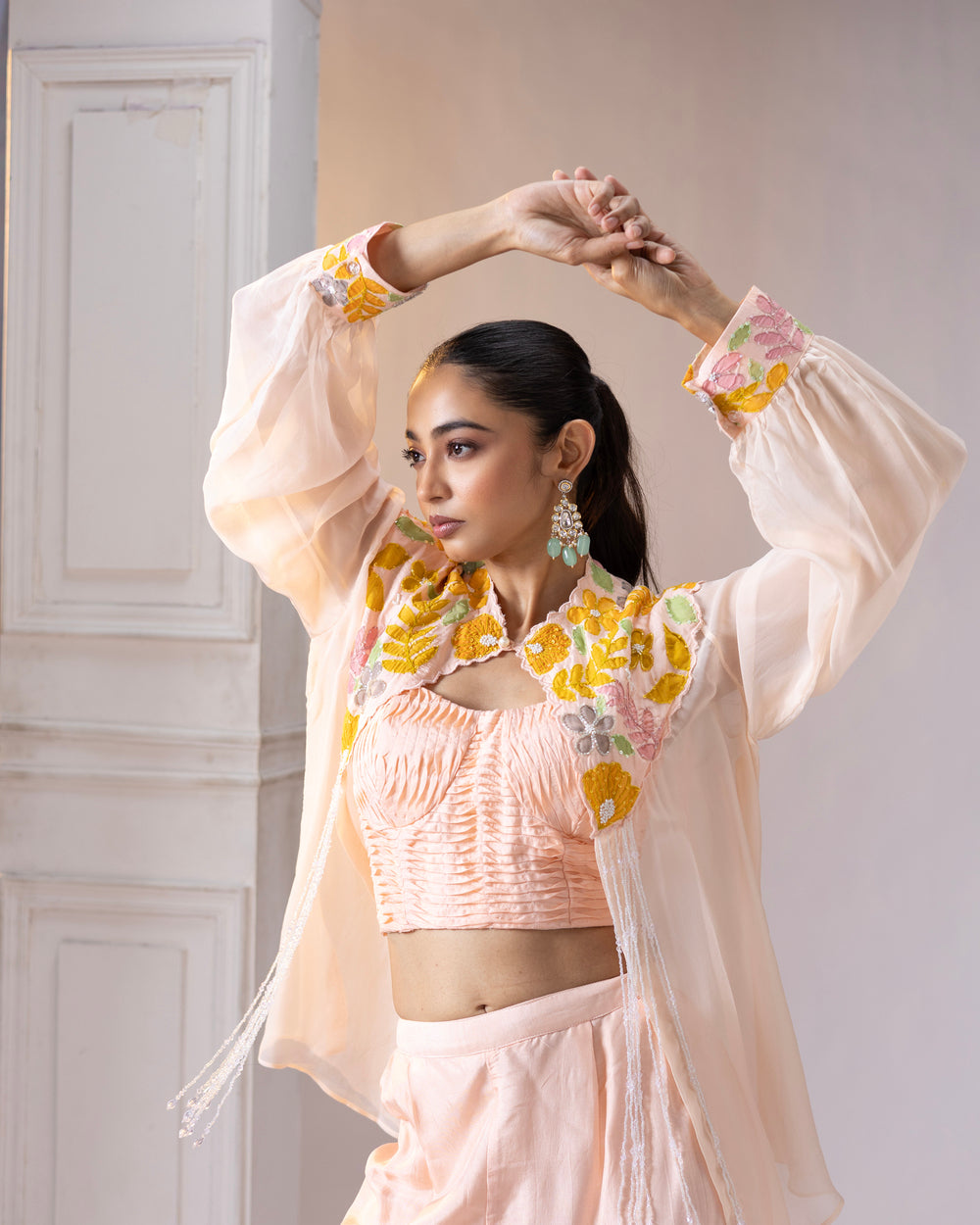 Hand-painted cape style jacket with handpainted pants - 1545
