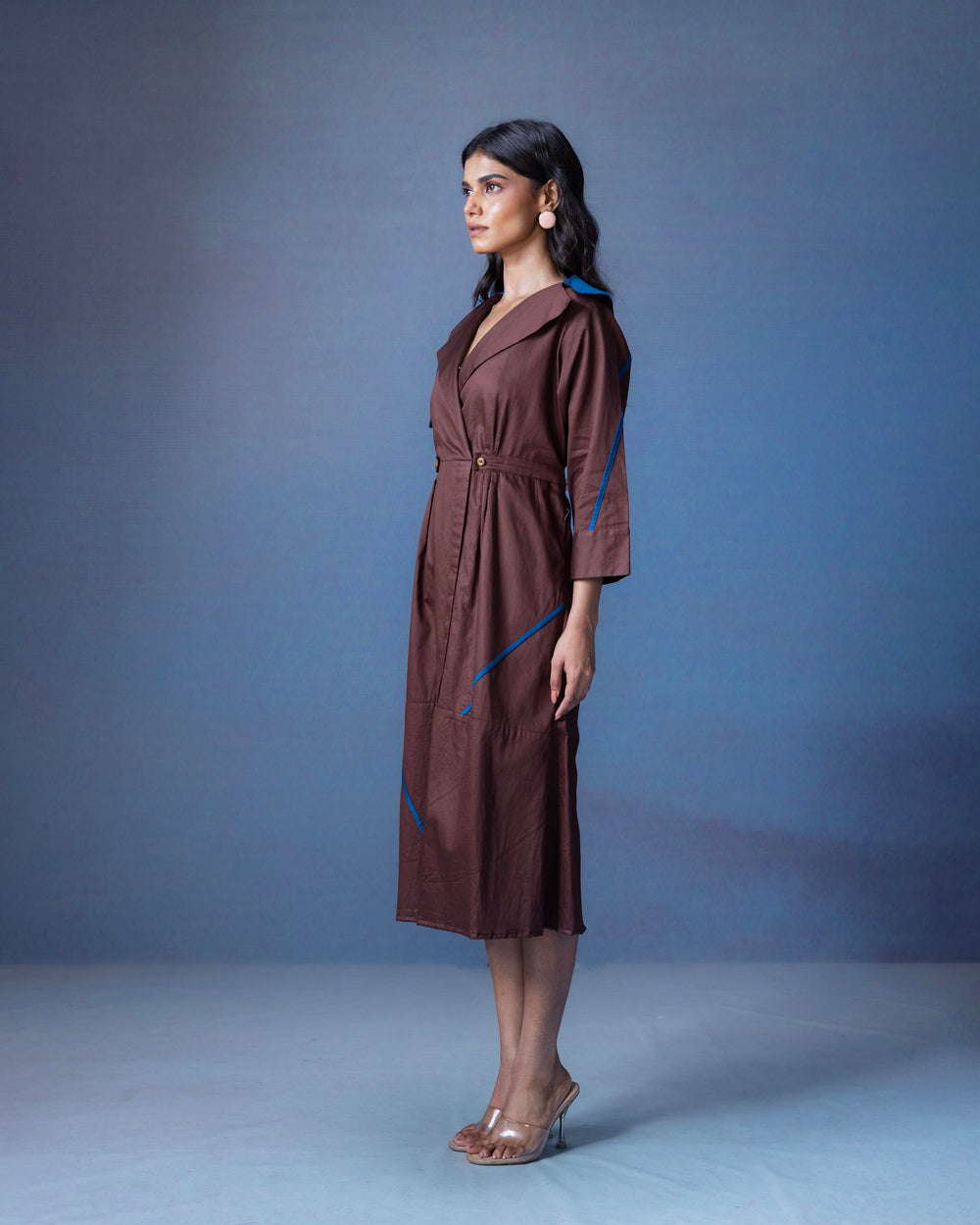 A-line one piece dress with lapel collar