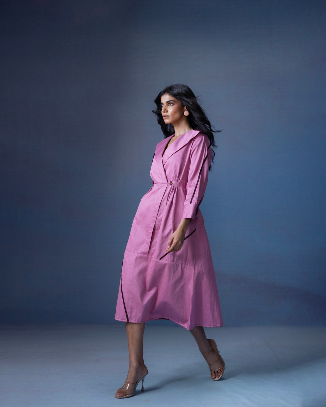 A-line one piece dress with lapel collar - 1562  MadaSasa