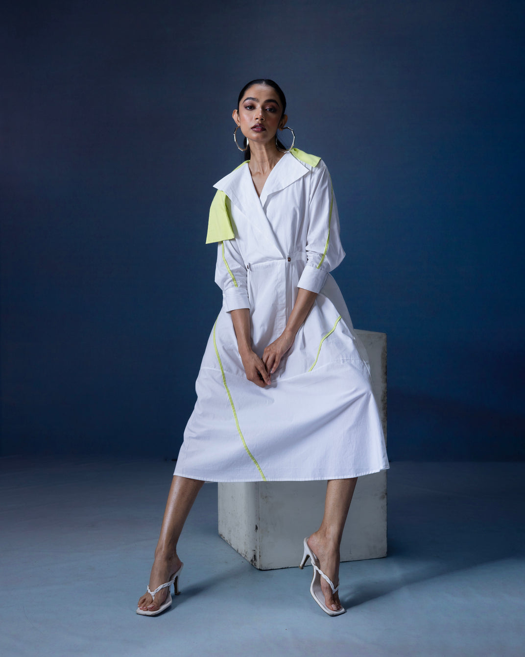 A-line one piece dress with lapel collar - 1562  MadaSasa