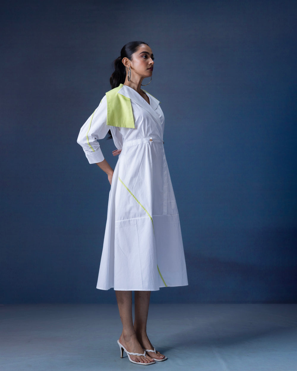 A-line one piece dress with lapel collar - 1562  MadaSasa