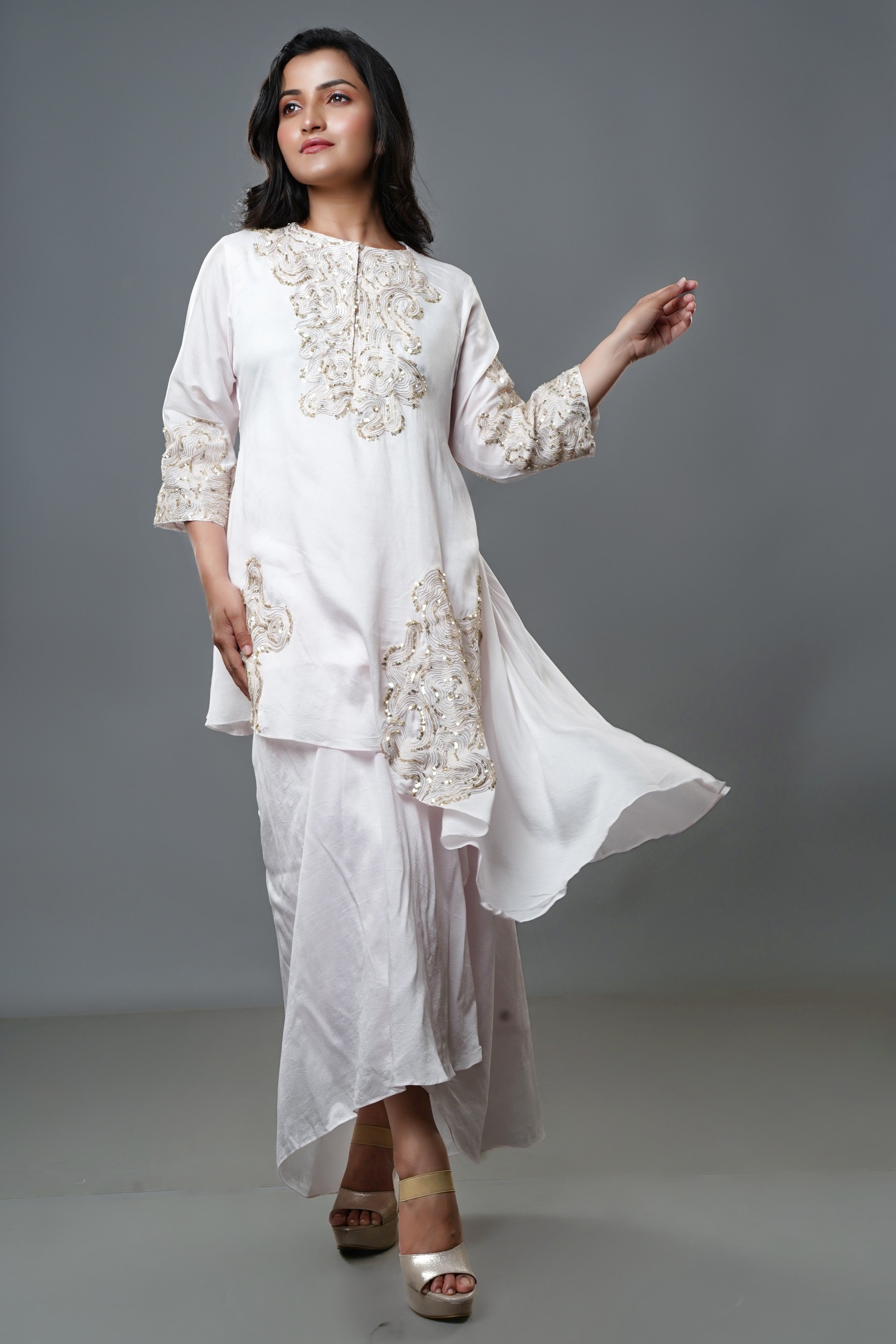 Embellished Top with Dhoti-Pattered Skirt - 1409