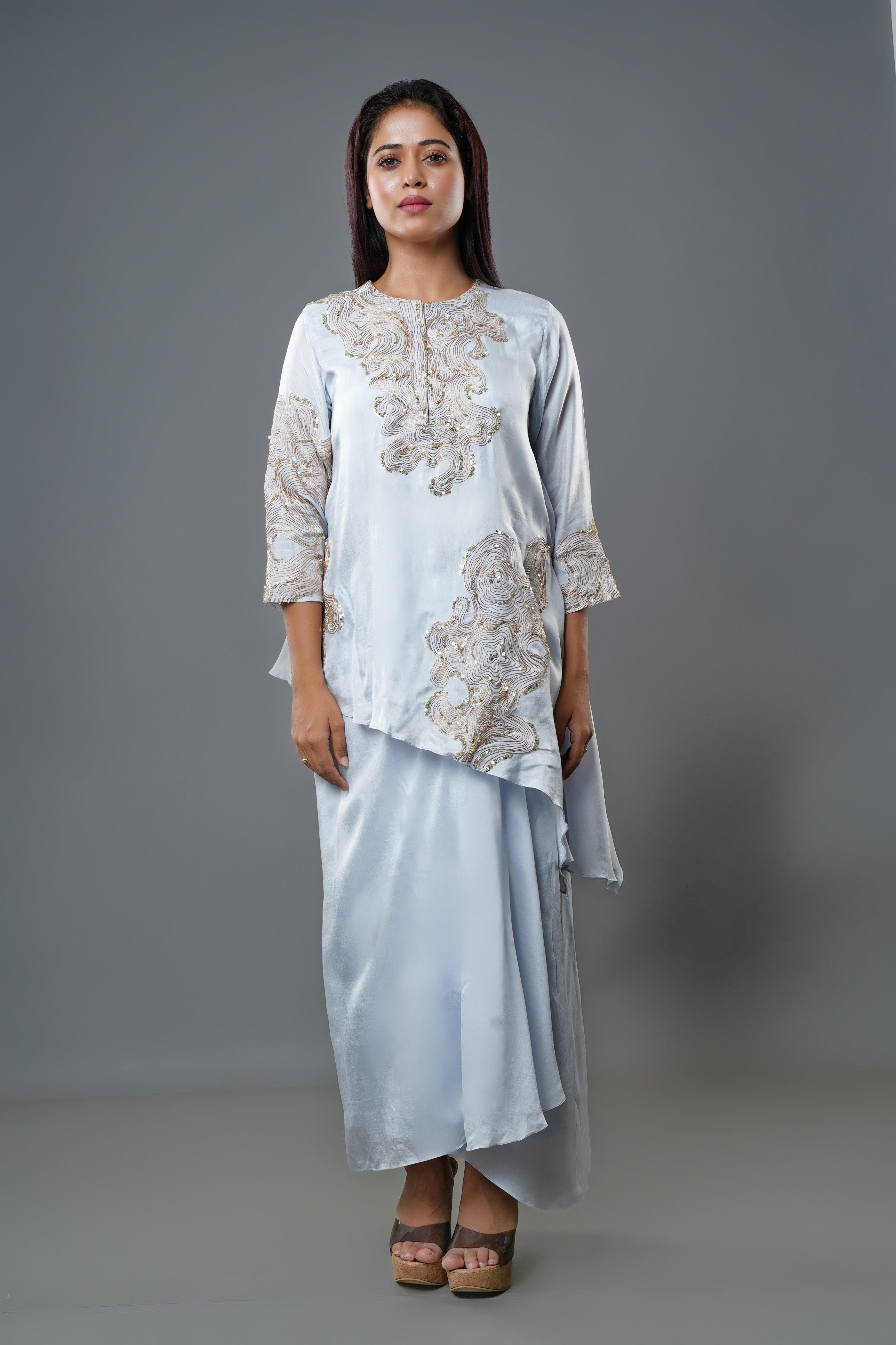 Embellished Top with Dhoti-Pattered Skirt - 1409