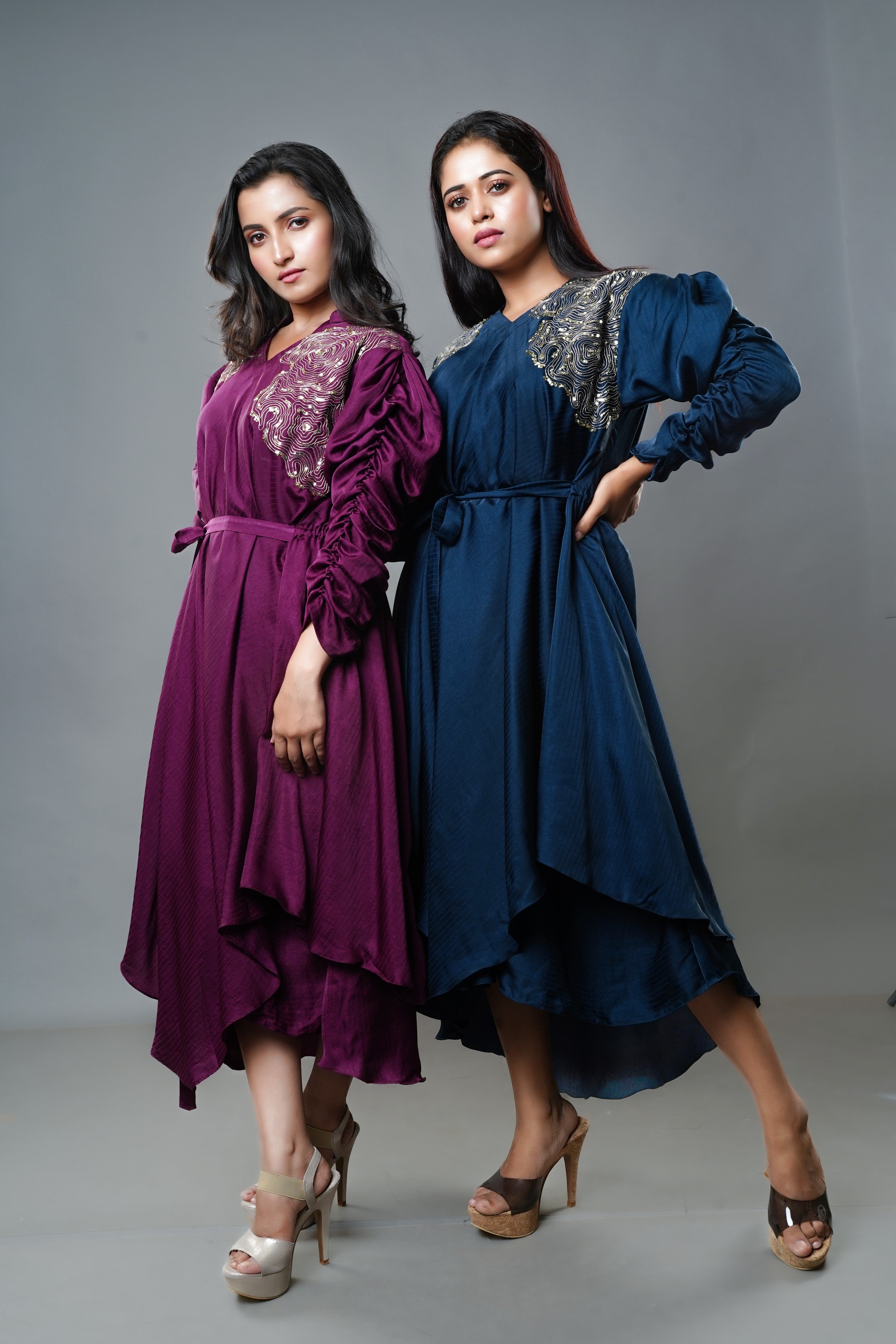 Embellished Cape-Styled Dress-1405