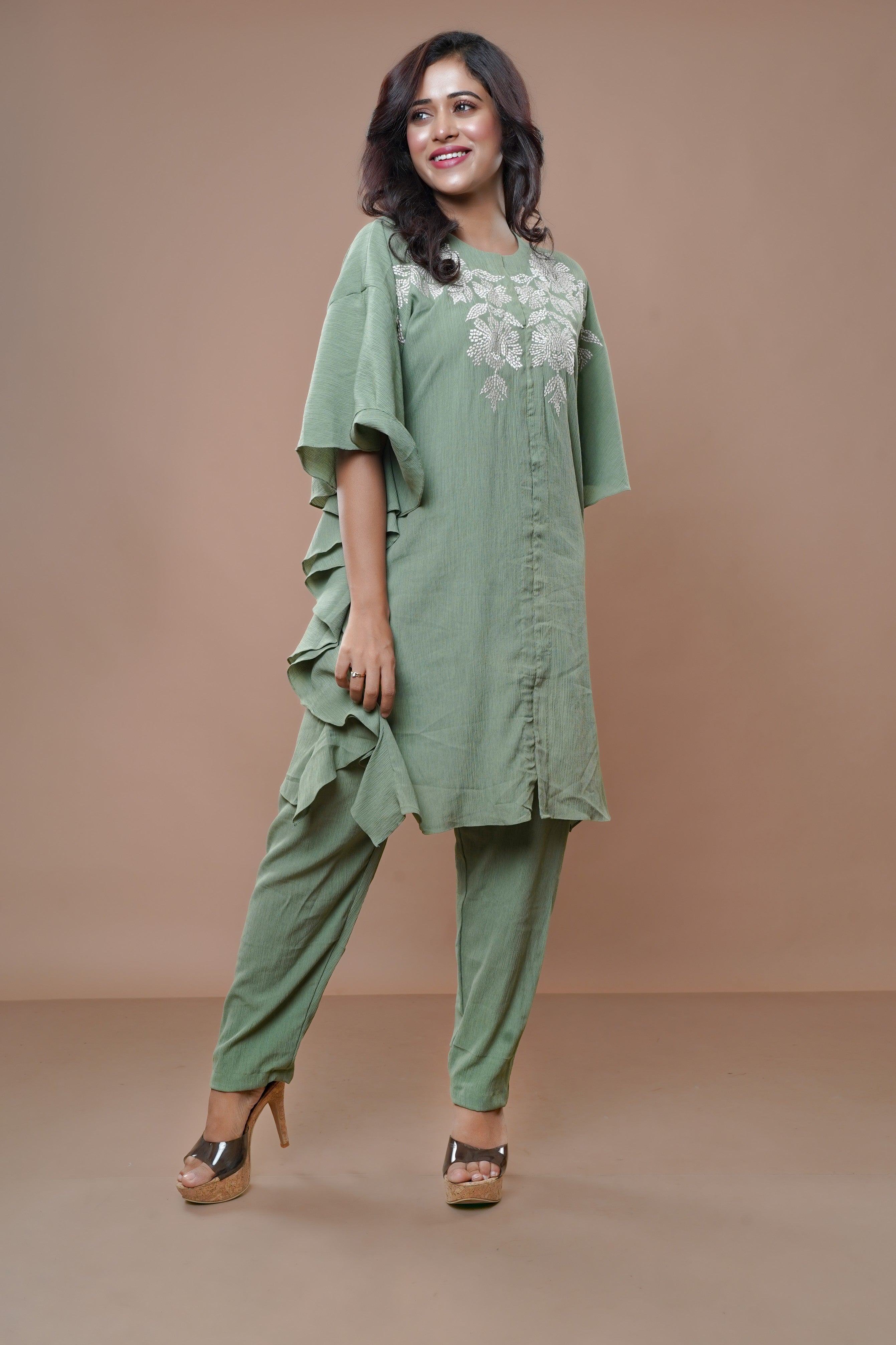 Summer Co-Ord Set with Frilled Sleeves-1428