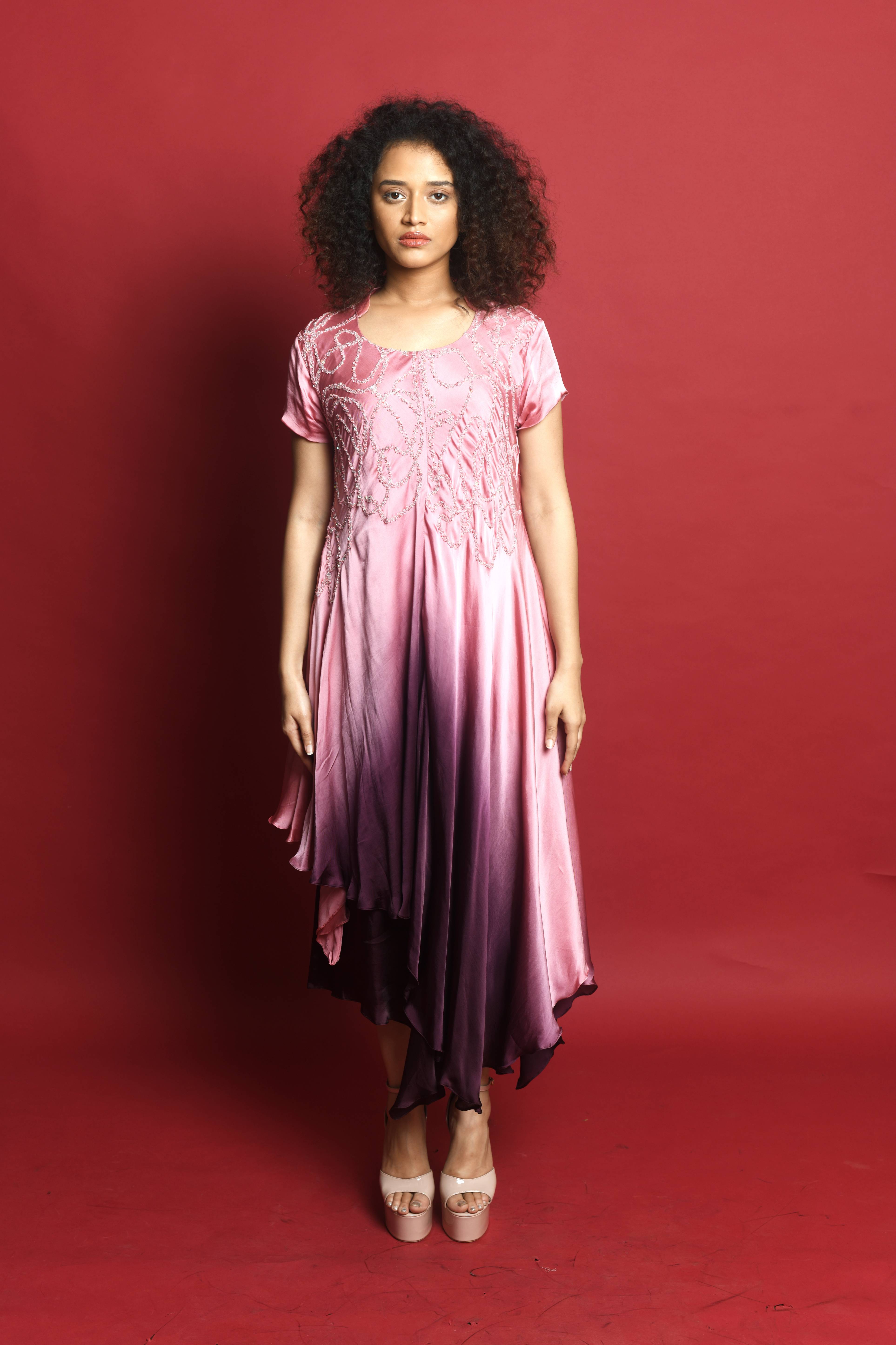 Bicoloured Embellished Party Wear Gown - 1481