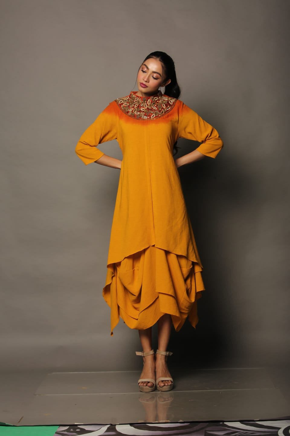 Dual Dyed Embellished Layered Dress - 1299